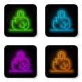 Glowing neon line Broken weight icon isolated on white background. Kilogram weight block for weight lifting and scale