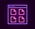 Glowing neon line Browser files icon isolated on black background. Colorful outline concept. Vector Royalty Free Stock Photo