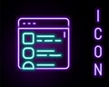 Glowing neon line Browser files icon isolated on black background. Colorful outline concept. Vector Royalty Free Stock Photo