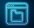 Glowing neon line Browser files icon isolated on blue background. Vector Royalty Free Stock Photo