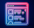 Glowing neon line Browser files icon isolated on blue background. Vector Royalty Free Stock Photo