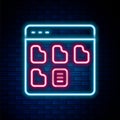 Glowing neon line Browser files icon isolated on brick wall background. Colorful outline concept. Vector Royalty Free Stock Photo