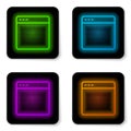 Glowing neon line Browser window icon isolated on white background. Black square button. Vector Royalty Free Stock Photo