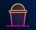 Glowing neon line Bucket icon isolated on black background. Vector