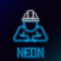 Glowing neon line Builder icon isolated on black background. Construction worker. Colorful outline concept. Vector