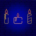 Glowing neon line Burning candle icon on dark background. Vector Illustration Royalty Free Stock Photo