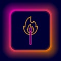 Glowing neon line Burning match with fire icon isolated on black background. Match with fire. Matches sign. Colorful Royalty Free Stock Photo