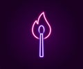 Glowing neon line Burning match with fire icon isolated on black background. Match with fire. Matches sign. Colorful Royalty Free Stock Photo