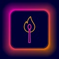 Glowing neon line Burning match with fire icon isolated on black background. Match with fire. Matches sign. Colorful Royalty Free Stock Photo