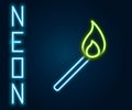 Glowing neon line Burning match with fire icon isolated on black background. Match with fire. Matches sign. Colorful Royalty Free Stock Photo