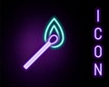 Glowing neon line Burning match with fire icon isolated on black background. Match with fire. Matches sign. Colorful Royalty Free Stock Photo