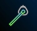 Glowing neon line Burning match with fire icon isolated on black background. Match with fire. Matches sign. Colorful Royalty Free Stock Photo
