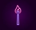 Glowing neon line Burning match with fire icon isolated on black background. Match with fire. Matches sign. Colorful Royalty Free Stock Photo