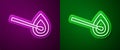 Glowing neon line Burning match with fire icon isolated on purple and green background. Match with fire. Matches sign Royalty Free Stock Photo