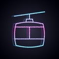 Glowing neon line Cable car icon isolated on black background. Funicular sign. Vector Royalty Free Stock Photo