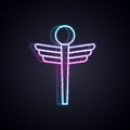 Glowing neon line Caduceus snake medical symbol icon isolated on black background. Medicine and health care. Emblem for