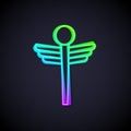 Glowing neon line Caduceus snake medical symbol icon isolated on black background. Medicine and health care. Emblem for