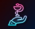Glowing neon line Caduceus snake medical symbol icon isolated on black background. Medicine and health care. Emblem for