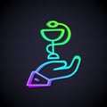 Glowing neon line Caduceus snake medical symbol icon isolated on black background. Medicine and health care. Emblem for