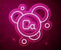 Glowing neon line Calcium chemical element icon isolated on isolated on red background. Vector Royalty Free Stock Photo
