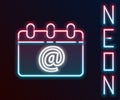 Glowing neon line Calendar with email icon isolated on black background. Envelope symbol e-mail. Email message sign Royalty Free Stock Photo