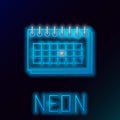 Glowing neon line Calendar icon isolated on black background. Due date. Colorful outline concept. Vector Royalty Free Stock Photo