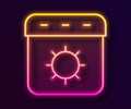 Glowing neon line Calendar summer icon isolated on black background. Event reminder symbol. Vector