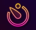 Glowing neon line Camera timer icon isolated on black background. Photo exposure. Stopwatch timer seconds. Vector