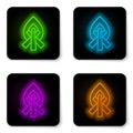 Glowing neon line Campfire icon isolated on white background. Burning bonfire with wood. Black square button. Vector Royalty Free Stock Photo