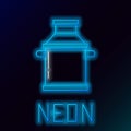 Glowing neon line Can container for milk icon isolated on black background. Colorful outline concept. Vector Royalty Free Stock Photo