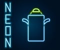 Glowing neon line Can container for milk icon isolated on black background. Colorful outline concept. Vector Royalty Free Stock Photo