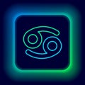 Glowing neon line Cancer zodiac sign icon isolated on black background. Astrological horoscope collection. Colorful Royalty Free Stock Photo