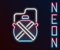 Glowing neon line Canteen water bottle icon isolated on black background. Tourist flask icon. Jar of water use in the