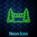 Glowing neon line Capilano Suspension Bridge in Vancouver, Canada icon isolated on brick wall background. Vector