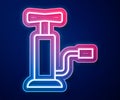 Glowing neon line Car air pump icon isolated on blue background. Vector Royalty Free Stock Photo