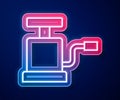 Glowing neon line Car air pump icon isolated on blue background. Vector Royalty Free Stock Photo