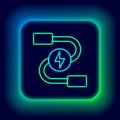 Glowing neon line Car battery jumper power cable icon isolated on black background. Colorful outline concept. Vector