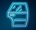 Glowing neon line Car door icon isolated on blue background. Vector Royalty Free Stock Photo