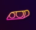 Glowing neon line Car headlight icon isolated on black background. Vector Illustration Royalty Free Stock Photo