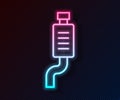 Glowing neon line Car muffler icon isolated on black background. Exhaust pipe. Vector