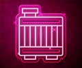 Glowing neon line Car radiator cooling system icon isolated on red background. Vector