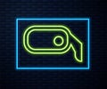 Glowing neon line Car rearview mirror icon isolated on brick wall background. Vector Illustration