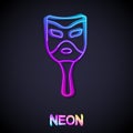 Glowing neon line Carnival mask icon isolated on black background. Masquerade party mask. Vector