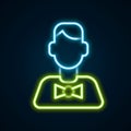 Glowing neon line Casino dealer icon isolated on black background. Casino croupier. Colorful outline concept. Vector Royalty Free Stock Photo