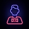 Glowing neon line Casino dealer icon isolated on brick wall background. Casino croupier. Colorful outline concept