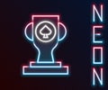 Glowing neon line Casino poker trophy cup icon isolated on black background. Colorful outline concept. Vector Royalty Free Stock Photo