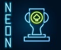 Glowing neon line Casino poker trophy cup icon isolated on black background. Colorful outline concept. Vector Royalty Free Stock Photo