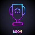 Glowing neon line Casino poker trophy cup icon isolated on black background. Vector Royalty Free Stock Photo