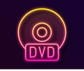 Glowing neon line CD or DVD disk icon isolated on black background. Compact disc sign. Vector Illustration Royalty Free Stock Photo
