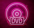 Glowing neon line CD or DVD disk icon isolated on red background. Compact disc sign. Vector Royalty Free Stock Photo